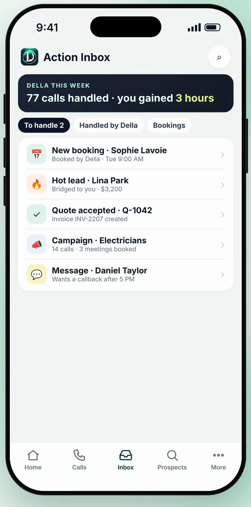 Della running on iPhone, iPad, and laptop side by side with sync indicators
