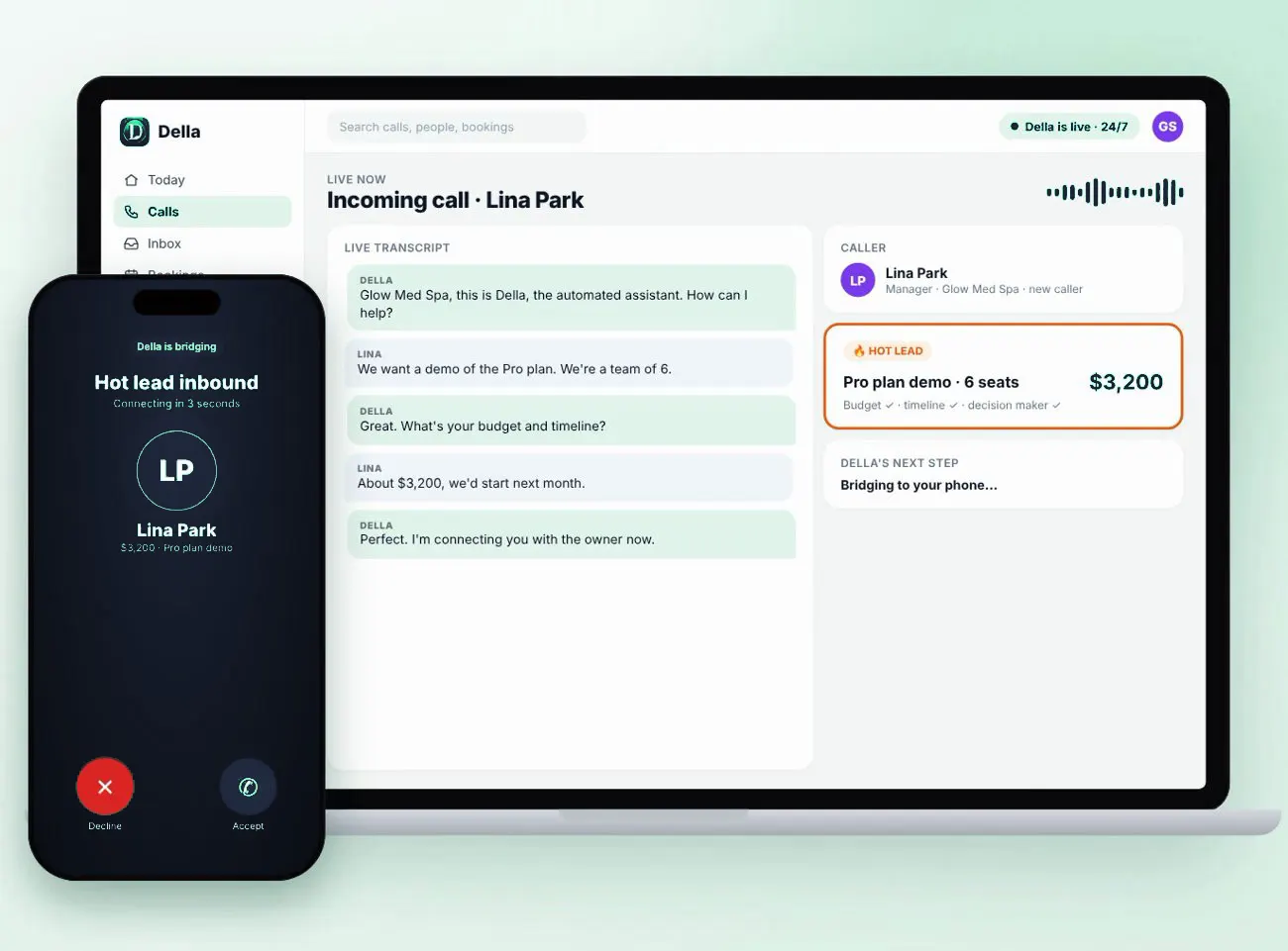 Caller playbooks in the Della app